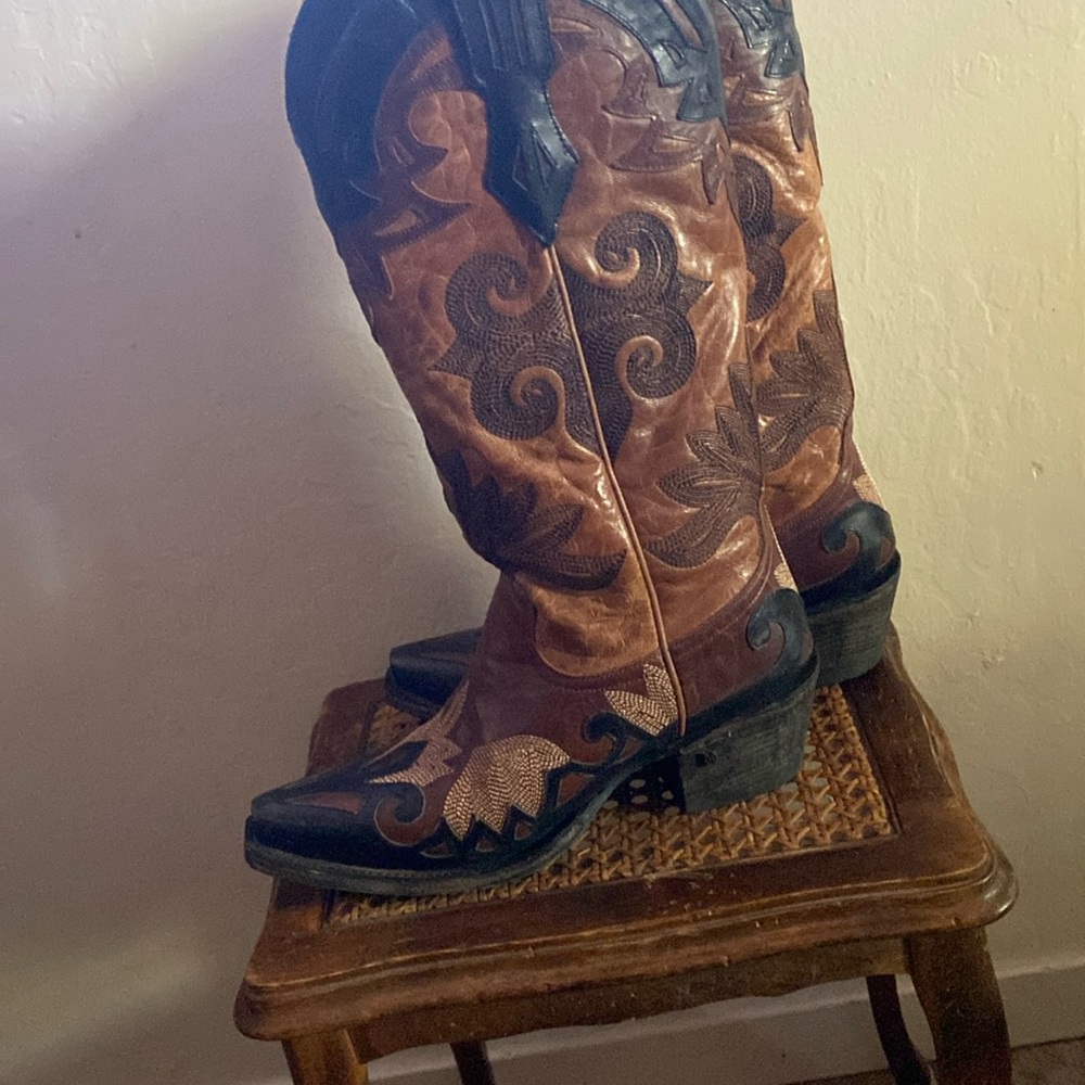 Shades of brown and black LANE cowboy boots.